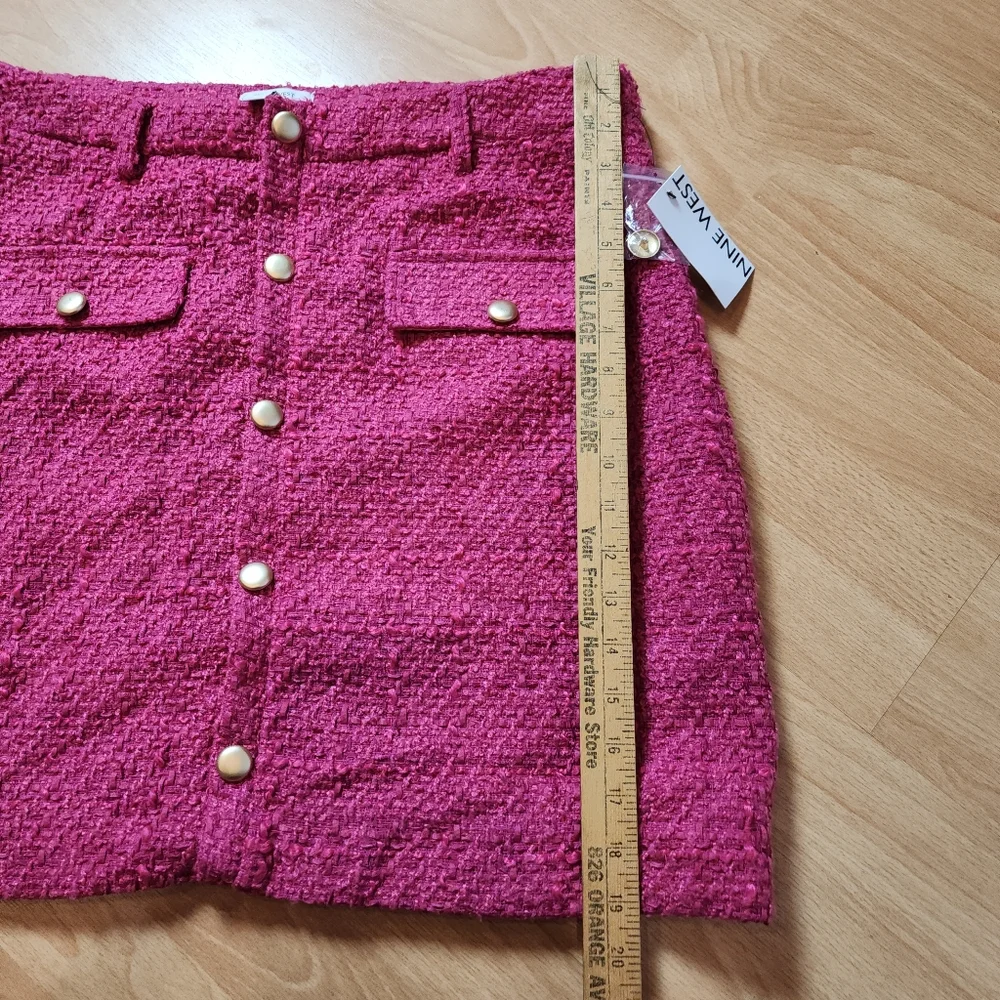 NWT Nine West Pink Tweed Mini Skirt Gold Buttons‎ Women's Size XL